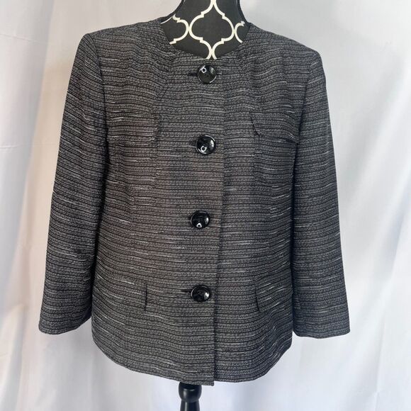 Kasper Black White Striped Button Front Career Business Blazer Lined Size 16 - Picture 10 of 10